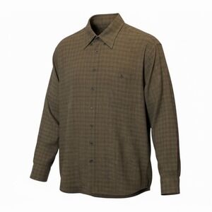 Scott Barber Heavyweight Flannel Button Front LG Shirt Olive Plaid Relaxed Fit